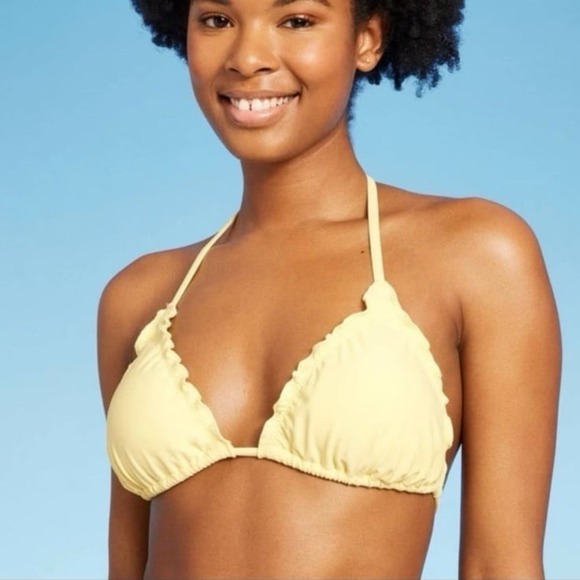 NWT Wild Fable Ruffle Triangle Bikini Top padded Yellow size XXS retail $18 - Picture 1 of 6